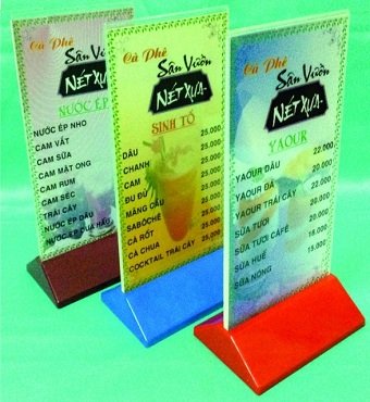 Thực đơn mica đế nhựa màu Menu Holder