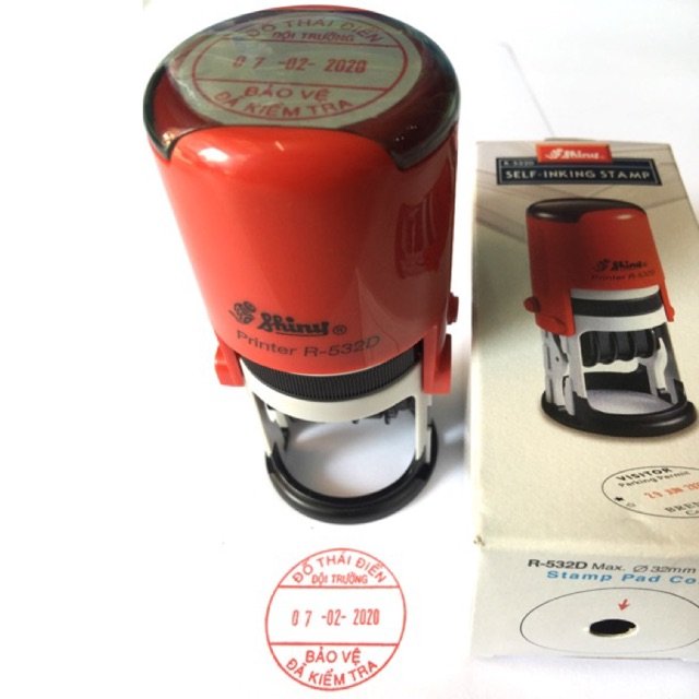 Dấu Shiny tròn R-532D có ngày tháng năm Ø32mm Self-Inking Stamp