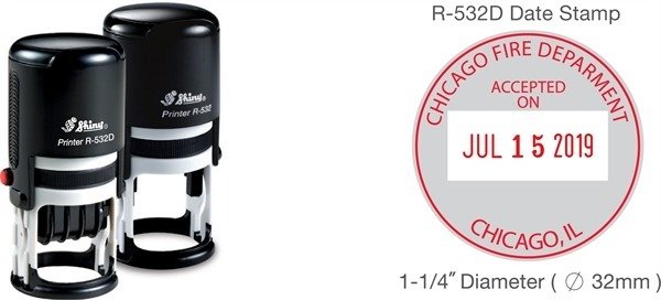 Dấu Shiny tròn R-532D có ngày tháng năm Ø32mm Self-Inking Stamp