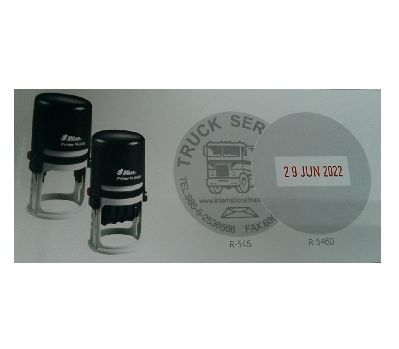 Dấu Shiny R-546D khắc logo, tên, ký hiệu có ngày tháng năm Ø 46mm