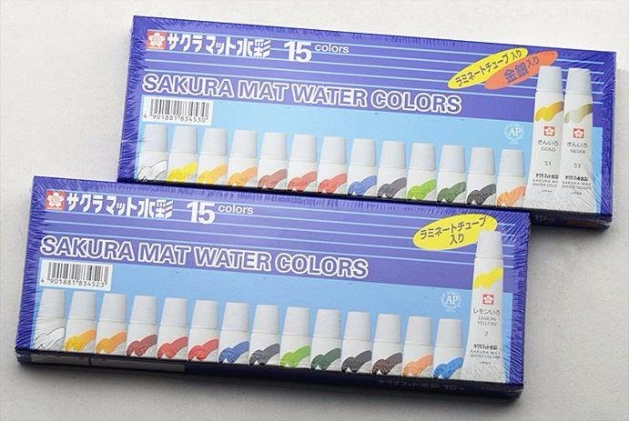 Màu nước Sakura MAT WATER COLORS 5ML, bộ 15 màu EMW15GS