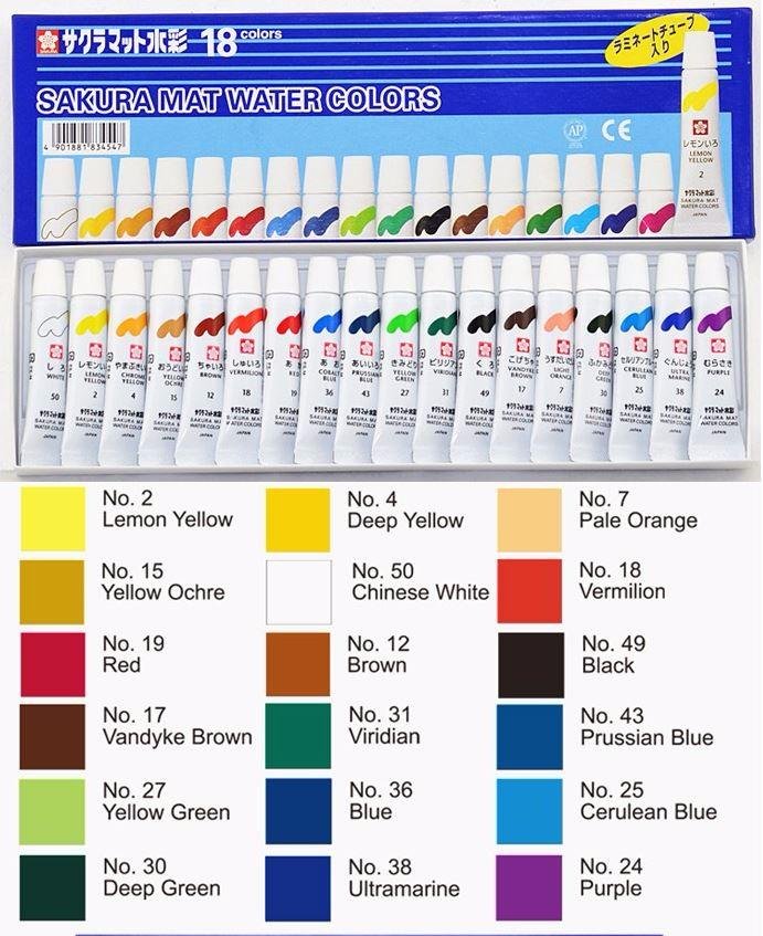 Màu nước Sakura MAT WATER COLORS 5ML, bộ 18 màu EMW18